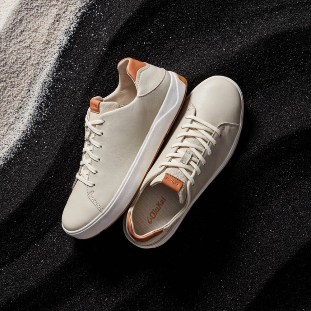 OluKai Cream Leather Sneakers with Tan Heel Accent - Picture 7 of 7